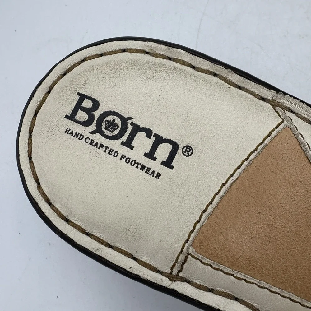 Born Sandals Womens Size 7 Leather Slide Mule‎ Wedge White Strappy